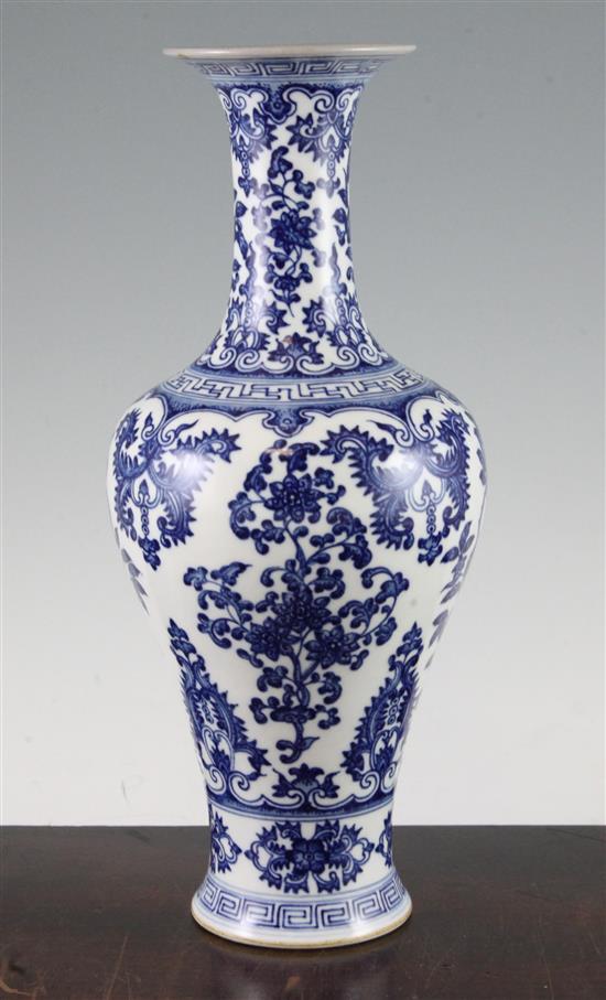 A Chinese blue and white baluster vase, Qianlong seal mark but later, 31cm